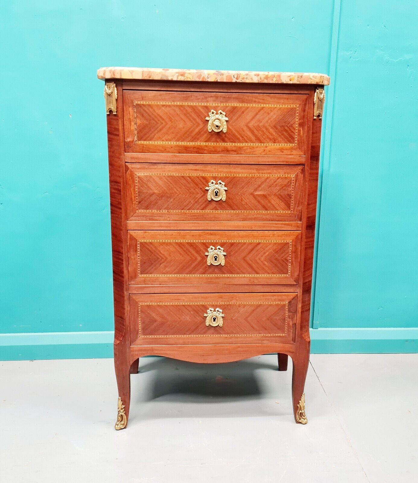 LOUIS XV STYLE FRENCH MARBLE TOP TALL CHEST CIRCA 1900 - DELIVERY AVAILABLE