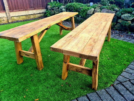 RUSTIC RECLAIMED ELM WOOD PAIR OF BENCHES