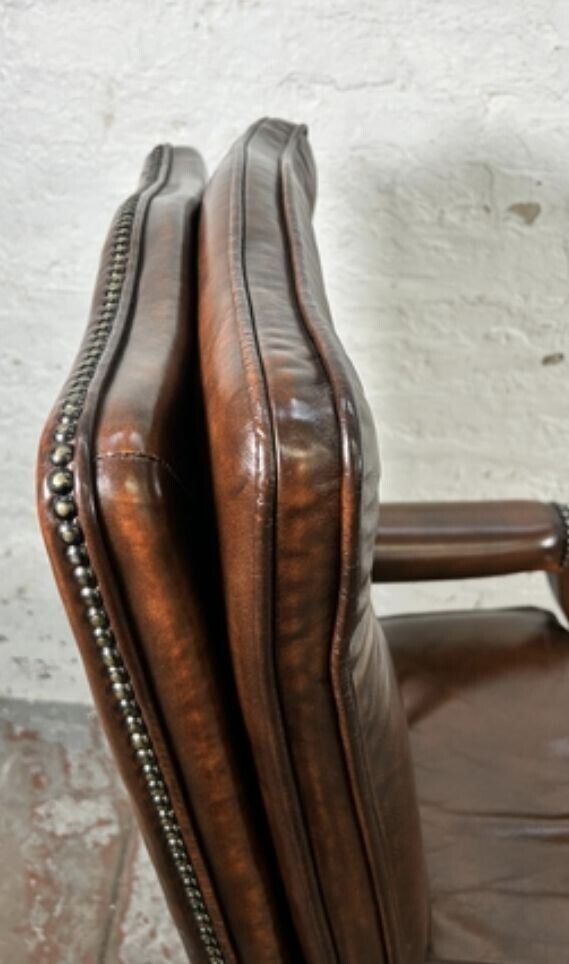 VINTAGE BEVAN FUNNELL LEATHER & MAHOGANY OFFICE SWIVEL CHAIR