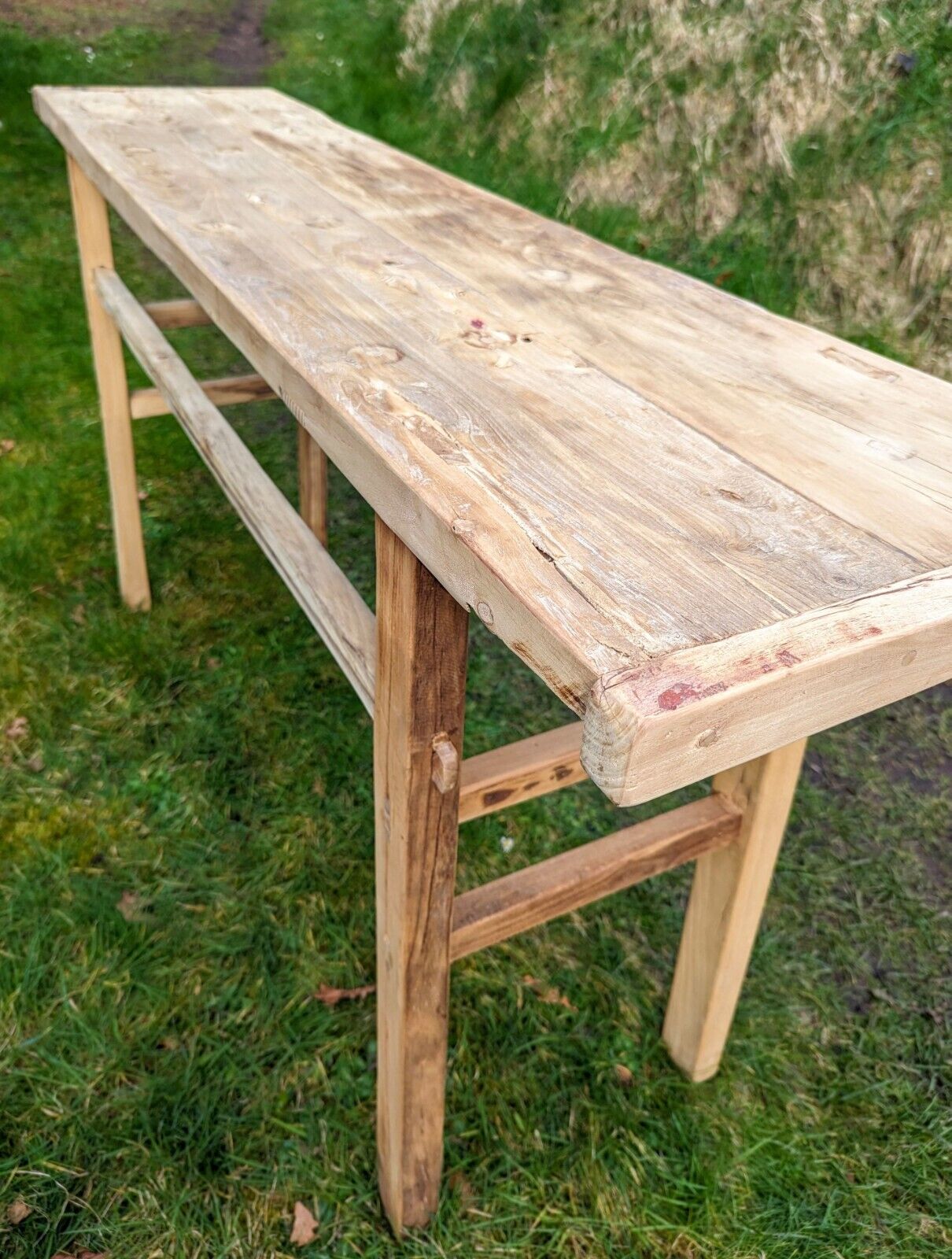 Vintage Rustic Reclaimed Pale Elm Console Table (Raye) - Delivery Available