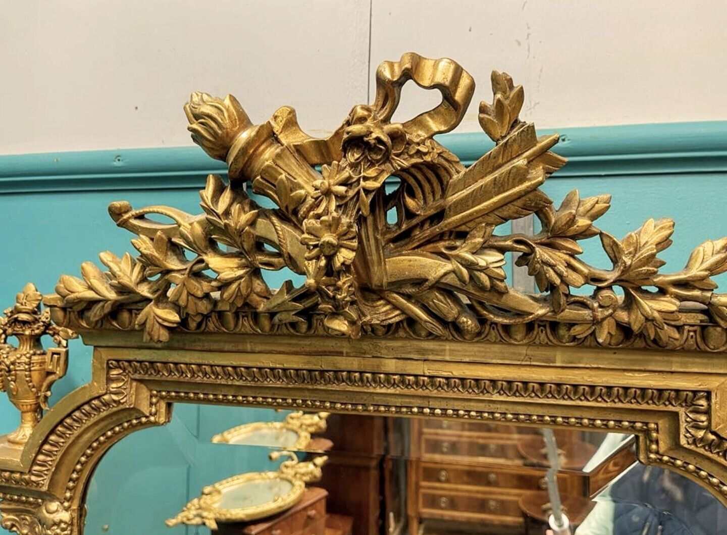 Sensational french Napoleon 3rd arrow & crest gilt bevelled edge mirror