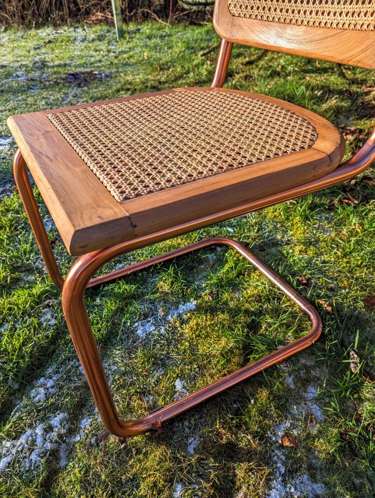 Cesca Style Vintage Oak Rose Gold Chrome & Rattan Cantilever Chairs Delivery Available