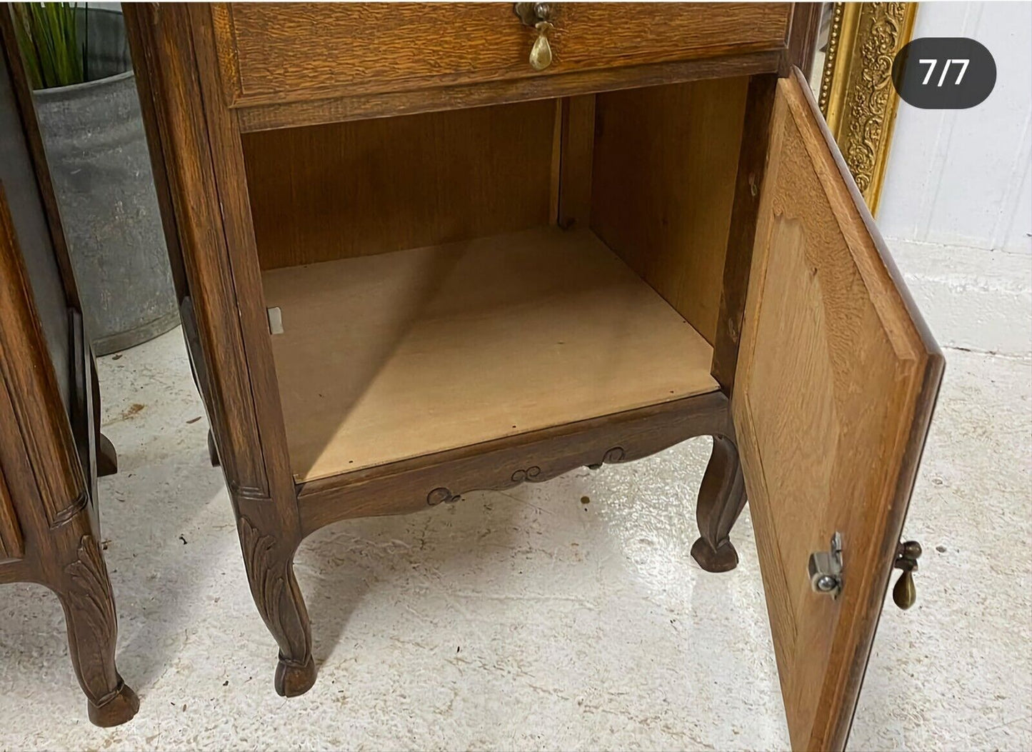 MARBLE TOP & OAK FRENCH BEDSIDE TABLES