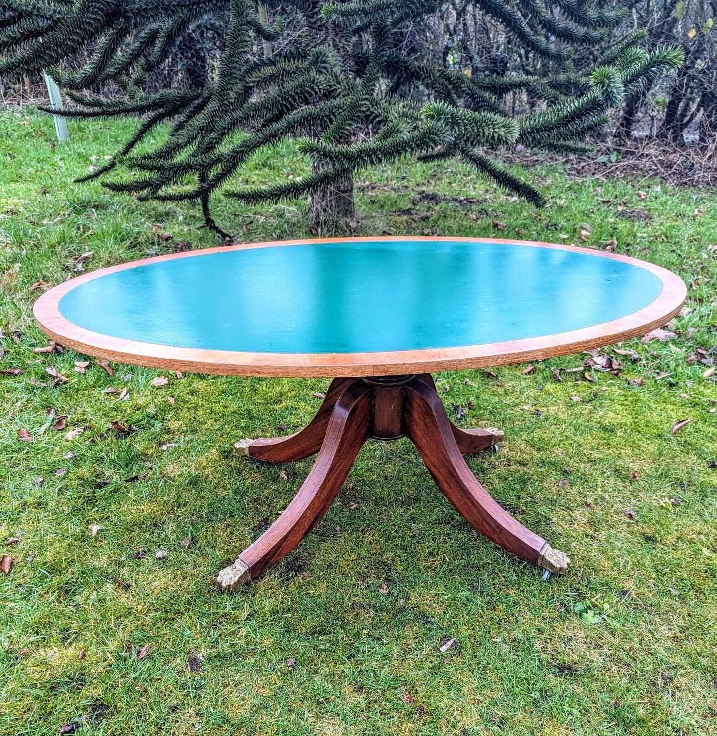 Antique Oval Victory Lane green Coffee Table Lions Paw Feet- Free UK Delivery