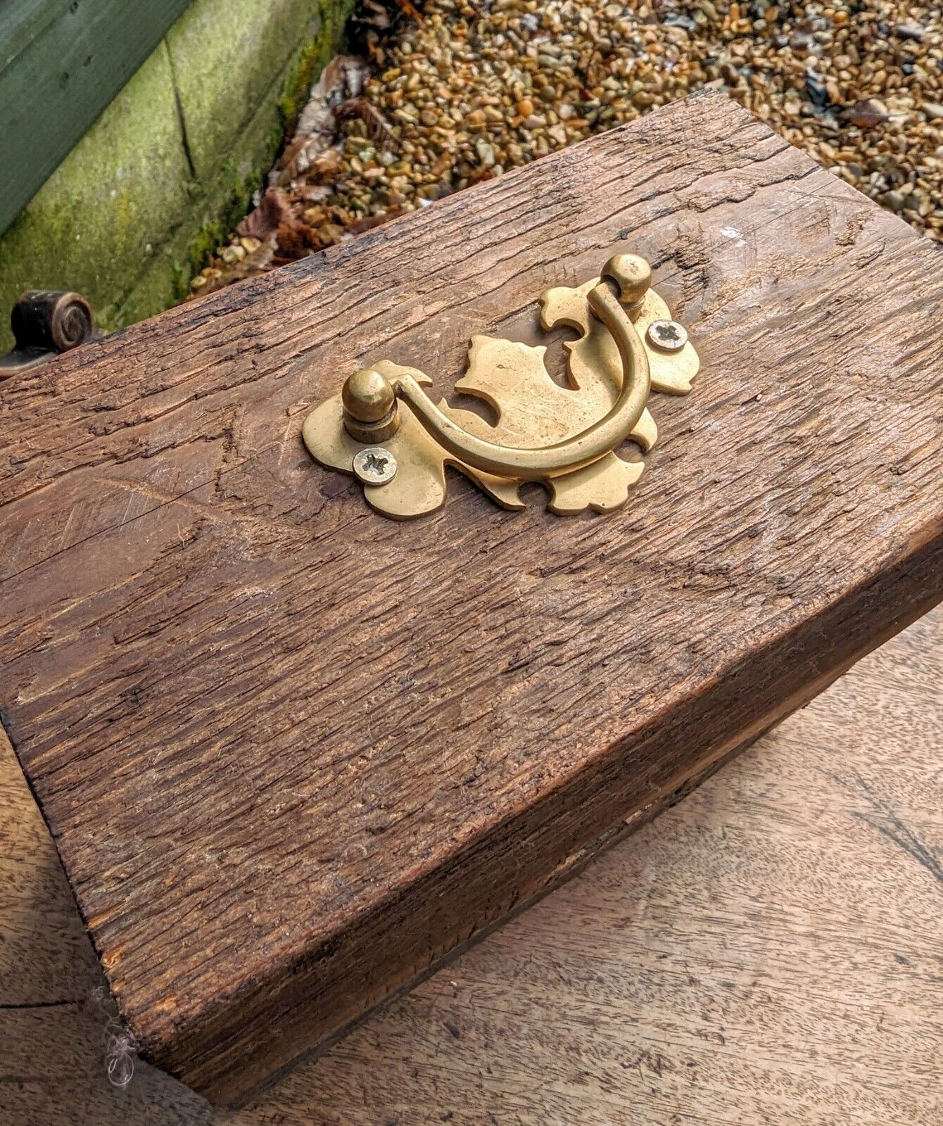 Rustic Reclaimed Vintage oak Purlin wood Brass Handle Door Stop - David 2nd.