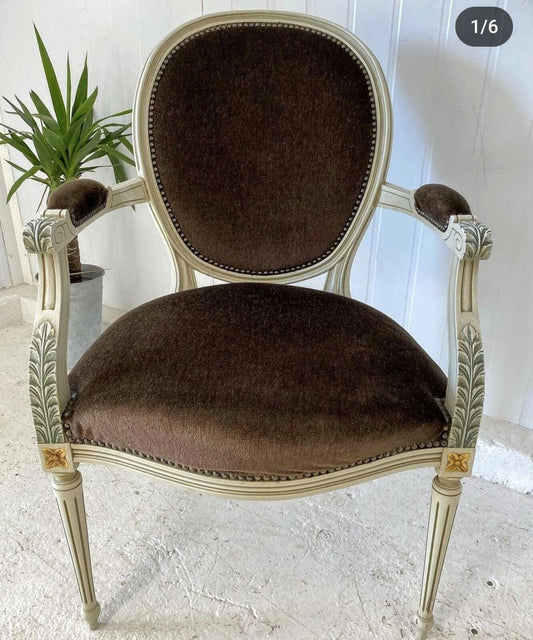 Antique French Balloon Back Carved Bergere Chair