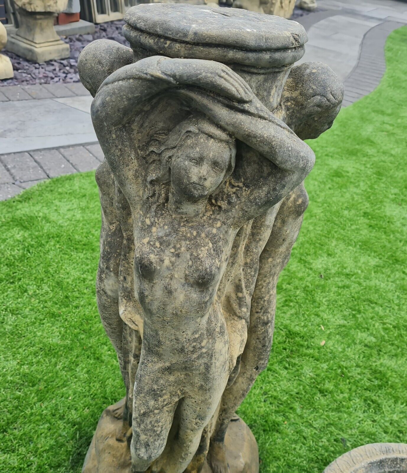 Three Grace's bird bath English stone