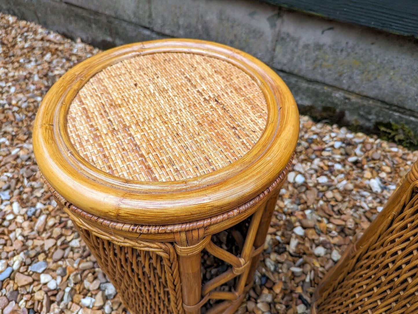 Vintage bamboo & wicker round stacking tables