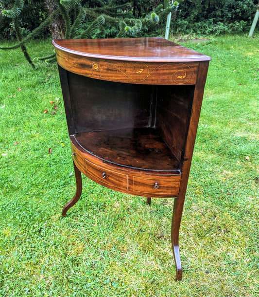 Antique George 111 inlaid mahogany corner washstand - cabinet