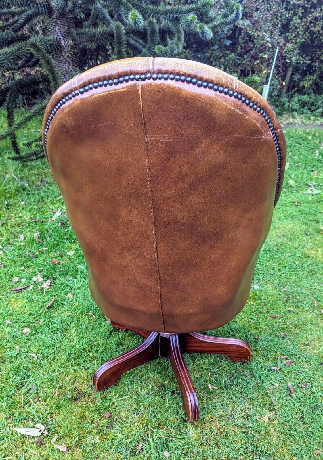 1950s Directors tan leather tilt chesterfield