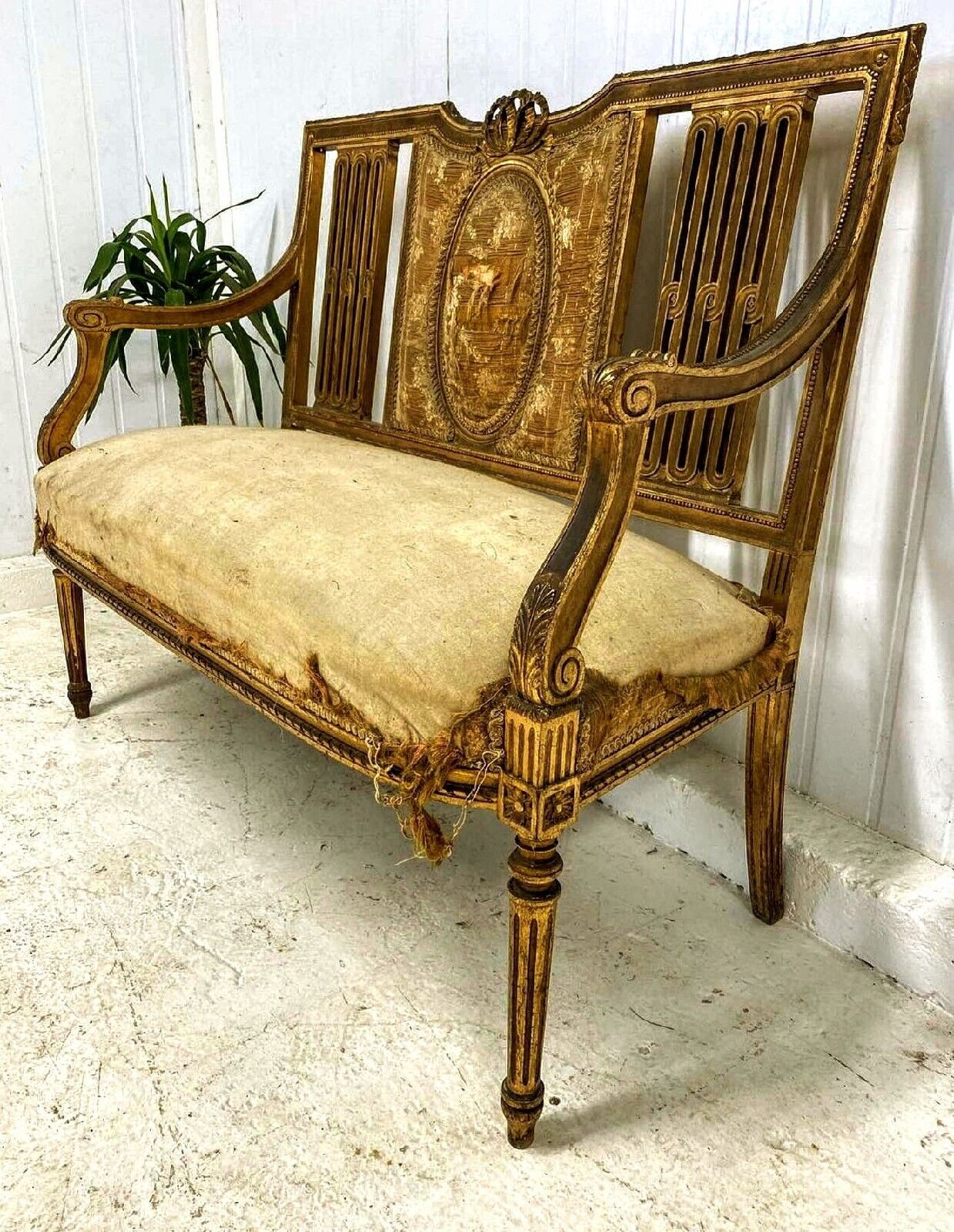 RARE ANTIQUE FRENCH EMPIRE GILDED SOFA LATE 19TH CENTURY