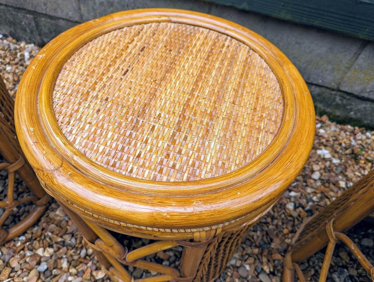 Vintage bamboo & wicker round stacking tables