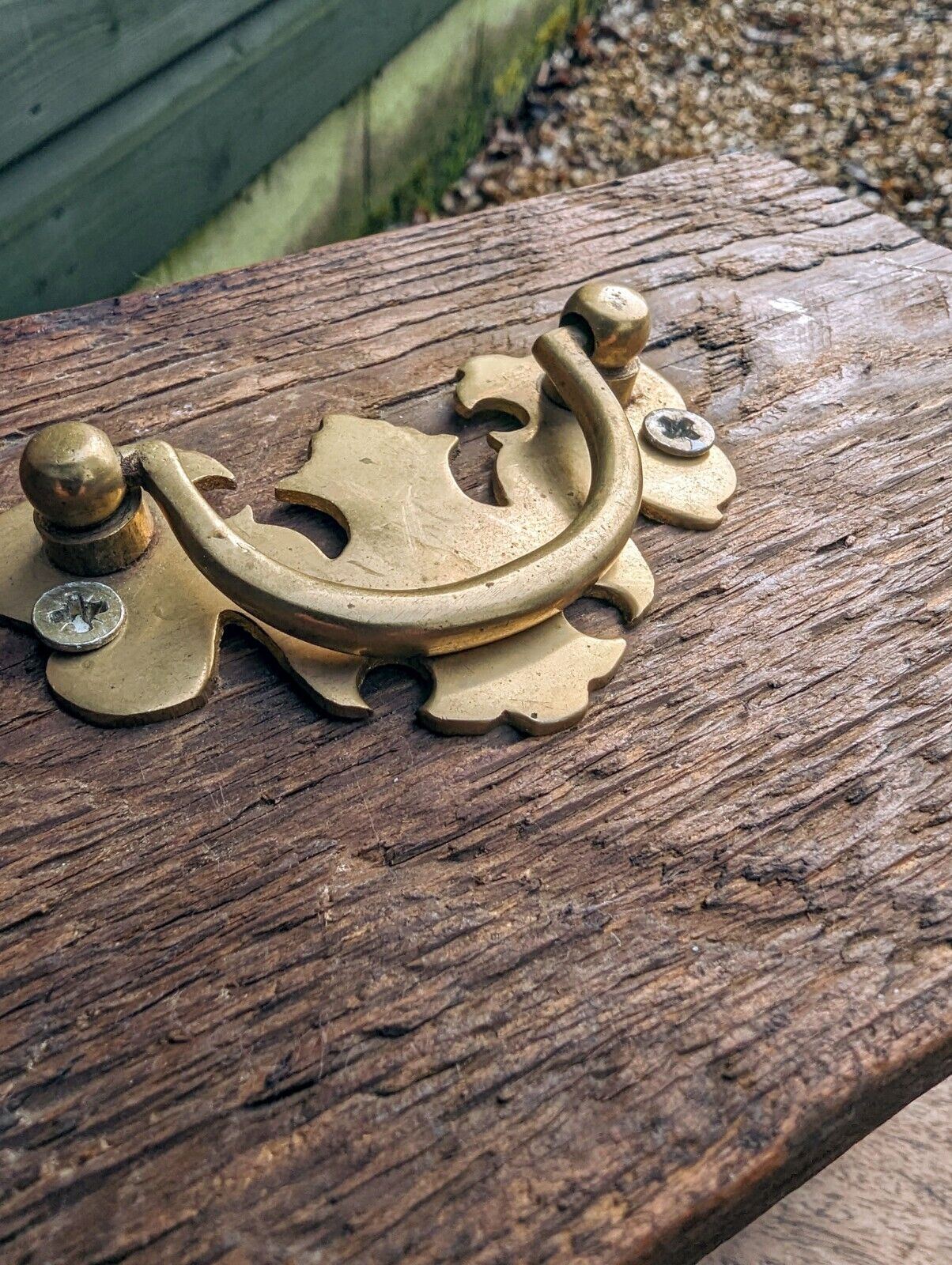 Rustic Reclaimed Vintage oak Purlin wood Brass Handle Door Stop - David 2nd.