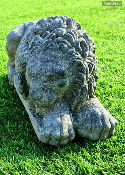 Pair Of Canova Lion English Stone Garden Ornaments - Free UK Delivery