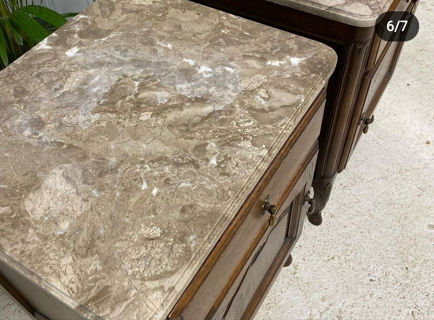 MARBLE TOP & OAK FRENCH BEDSIDE TABLES