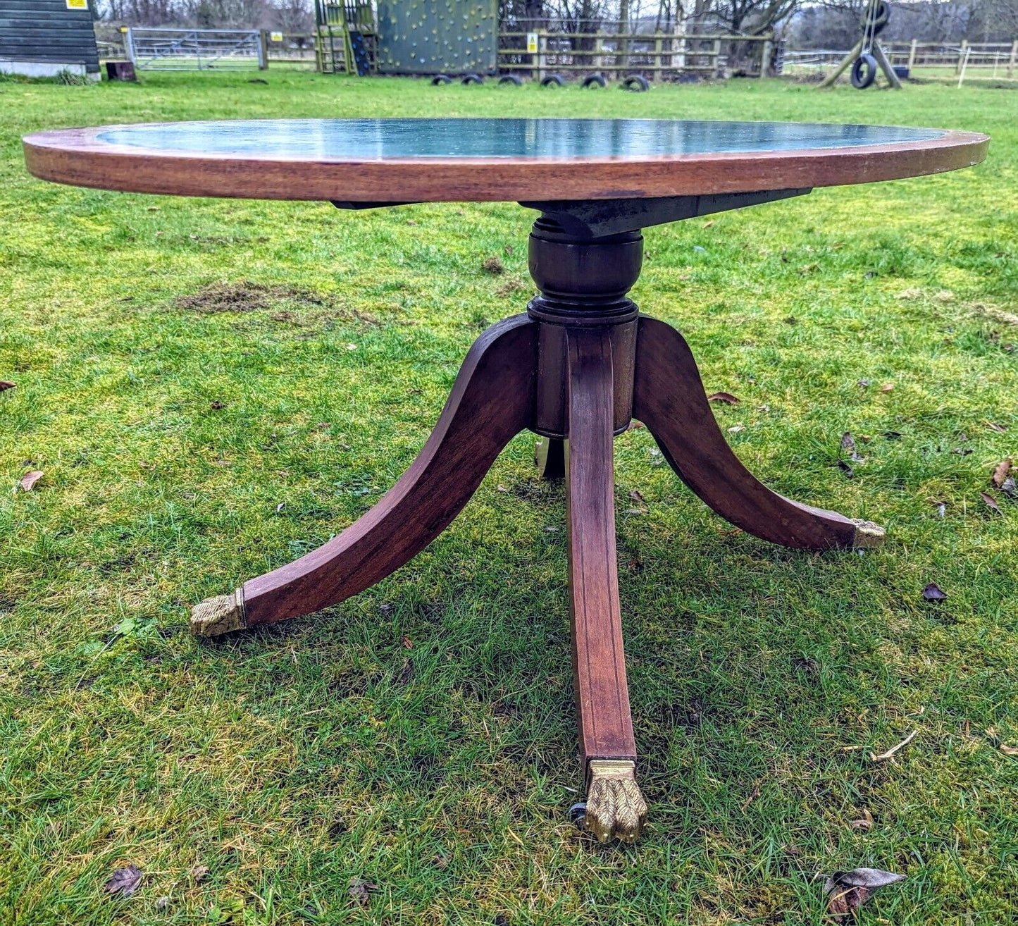 Antique Oval Victory Lane green Coffee Table Lions Paw Feet- Free UK Delivery