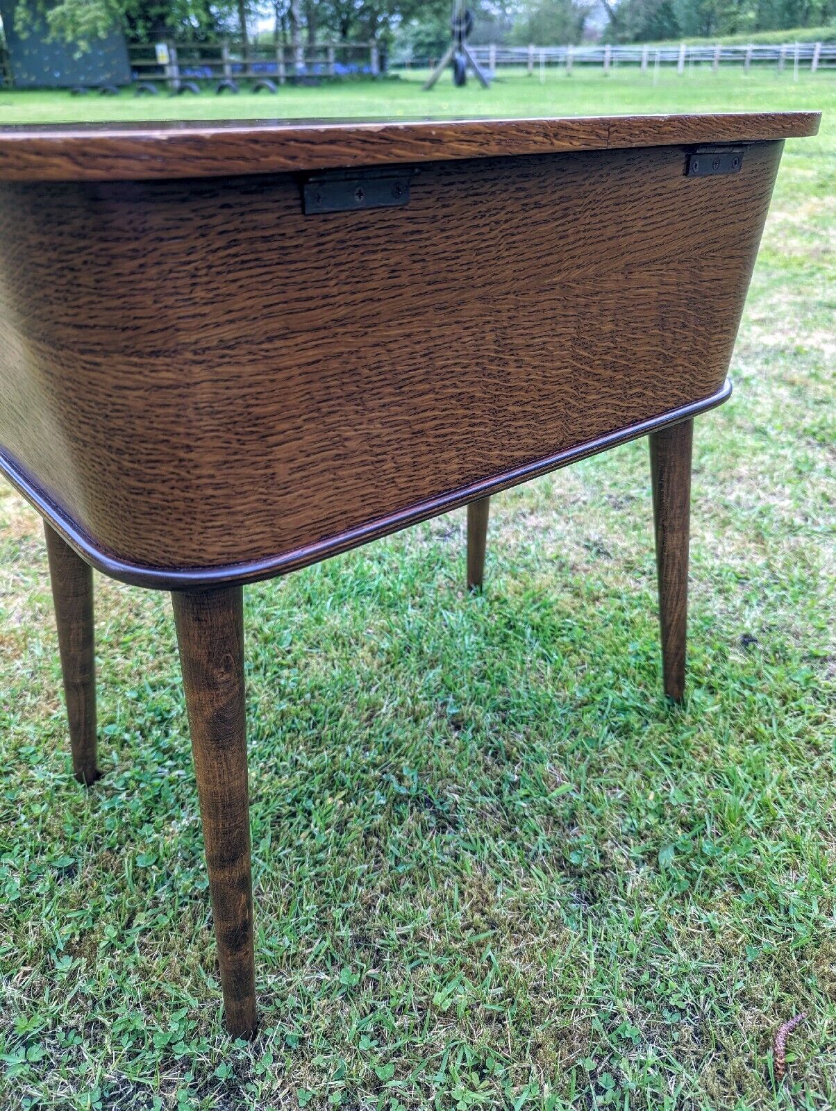 Antique oak splayed leg 20th century sewing table