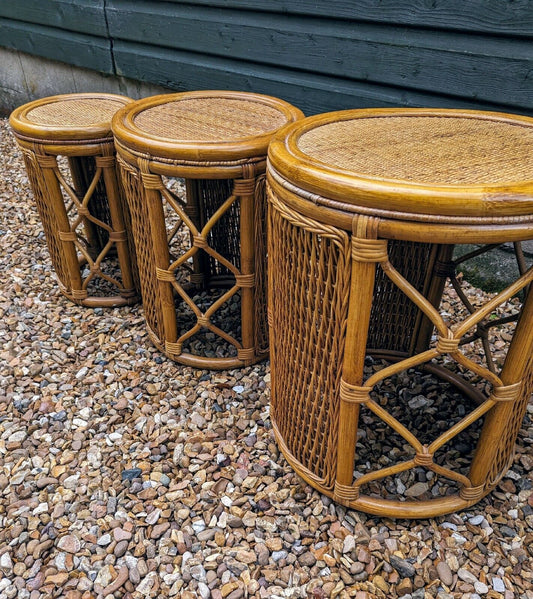 Vintage bamboo & wicker round stacking tables