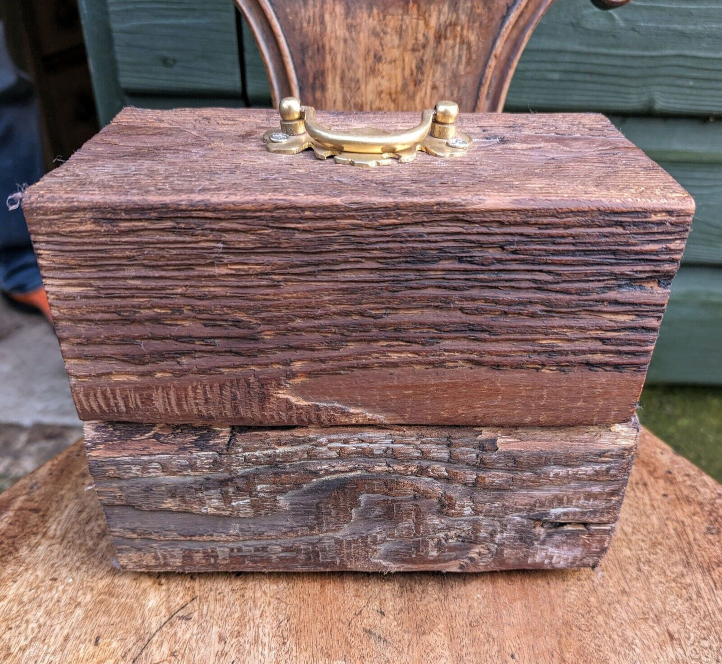 Rustic Reclaimed Vintage oak Purlin wood Brass Handle Door Stop - David 2nd.