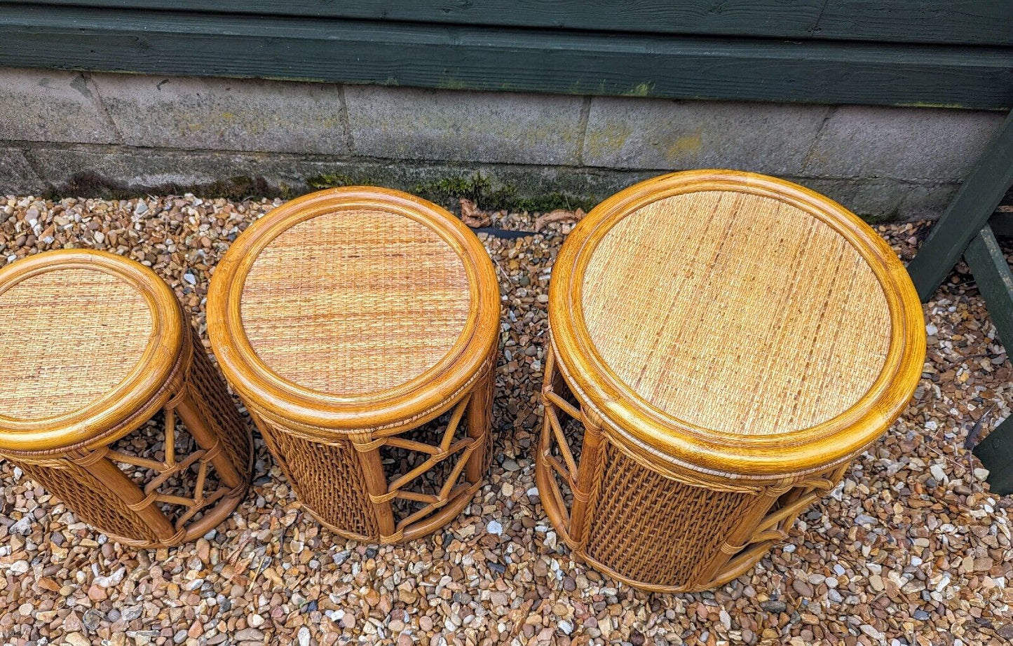 Vintage bamboo & wicker round stacking tables