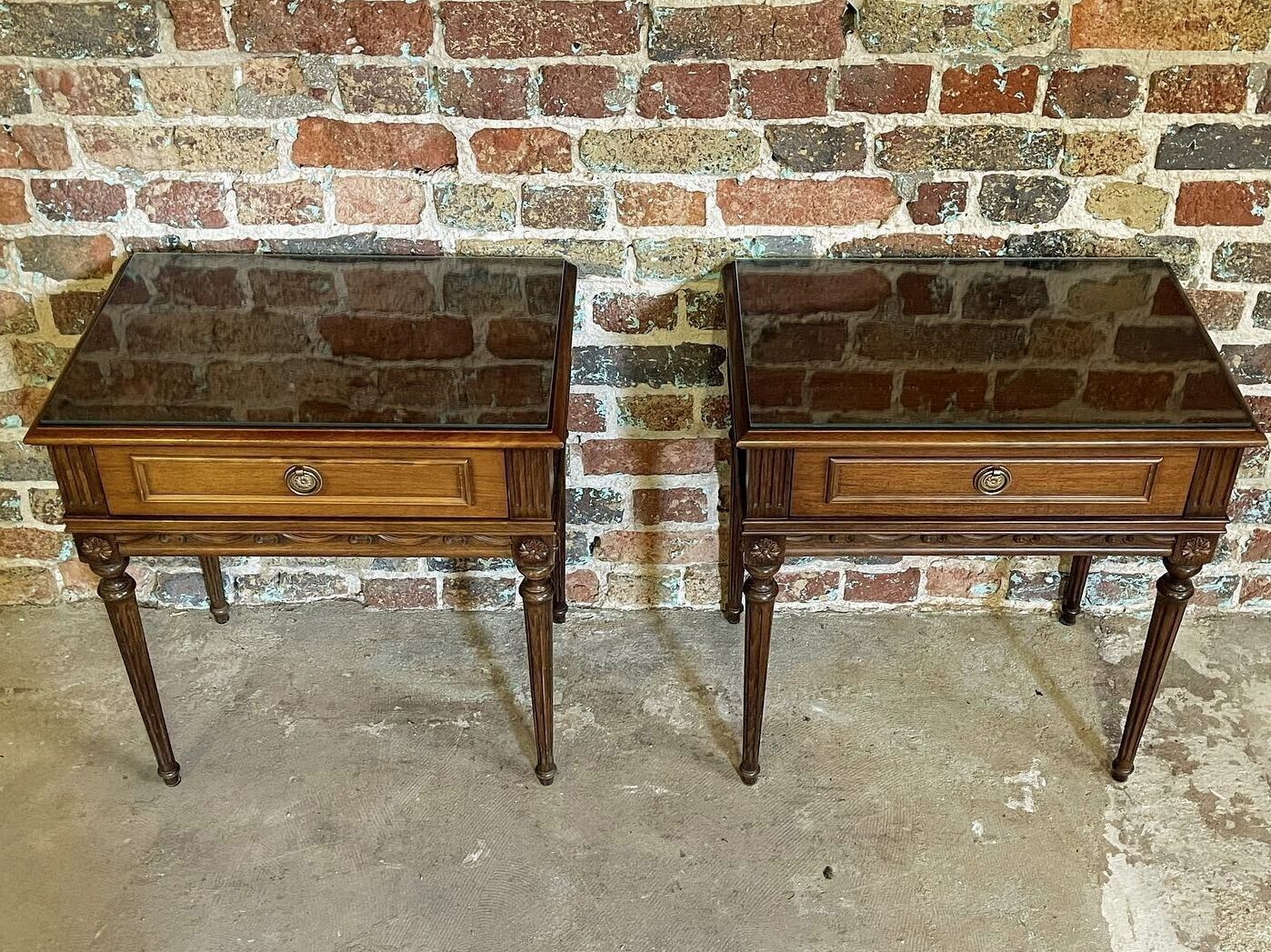 Early 20th century French glass top side tables