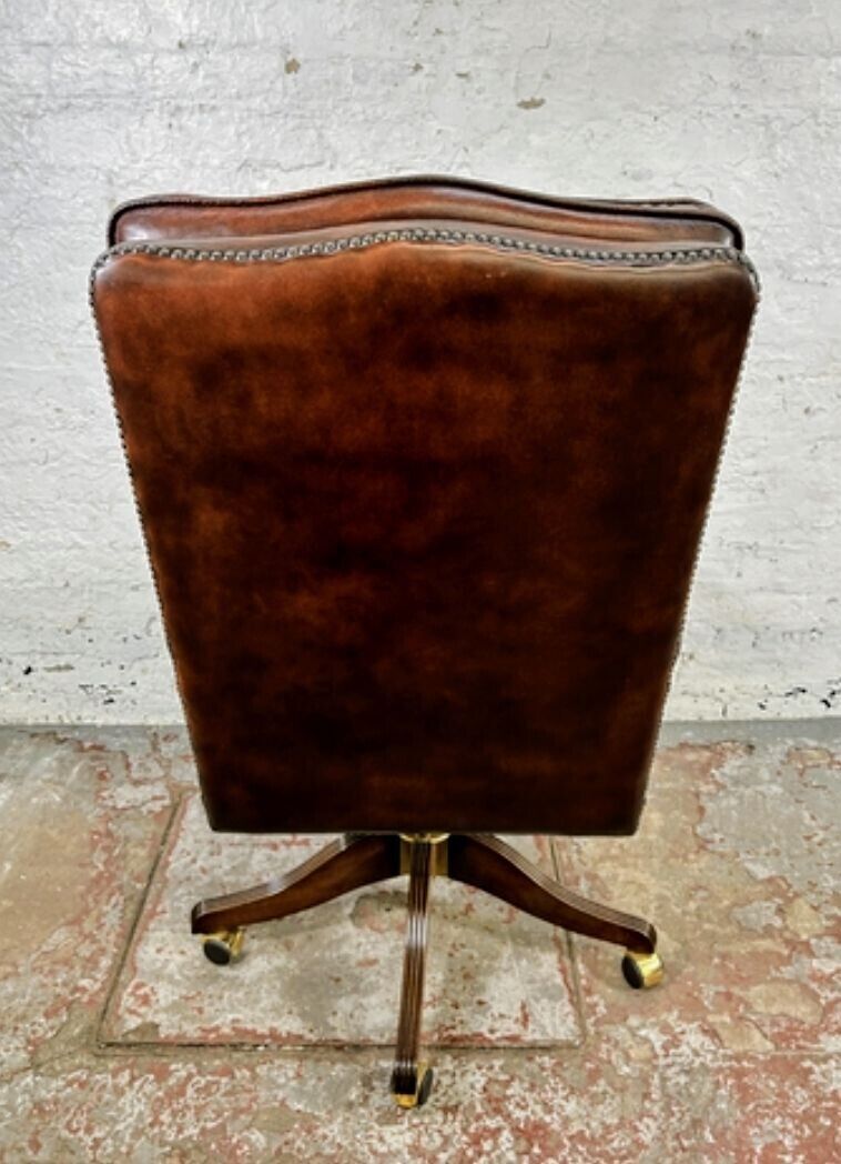 VINTAGE BEVAN FUNNELL LEATHER & MAHOGANY OFFICE SWIVEL CHAIR