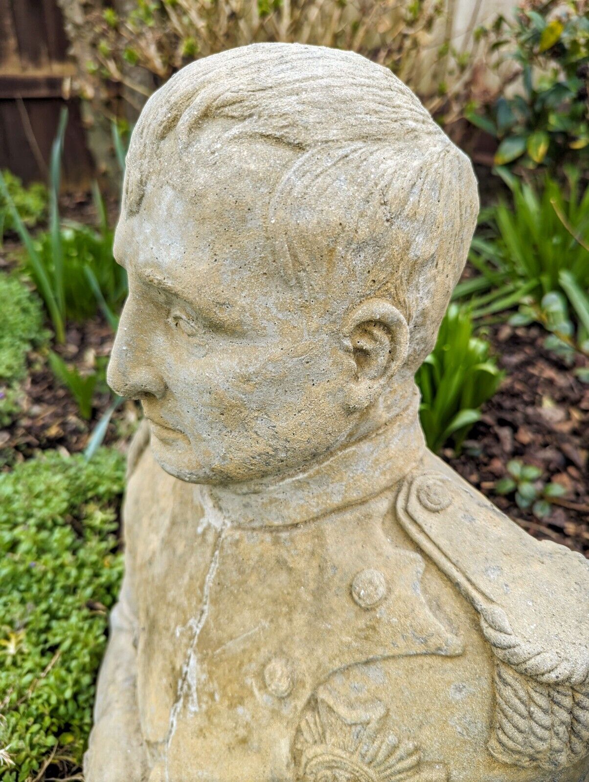 Vintage Napoleon Bonaparte Garden Bust Ornemant English Stone Delivery Available