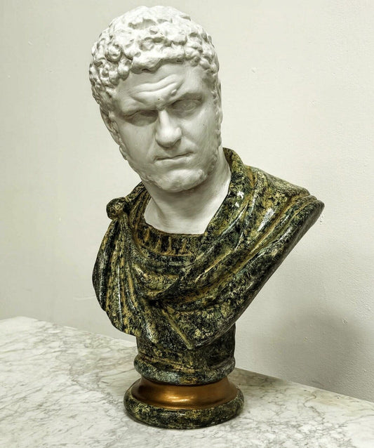 Very Impressive Plaster Caracalla Roman Bust In Simulated Marble Robe- Delivery