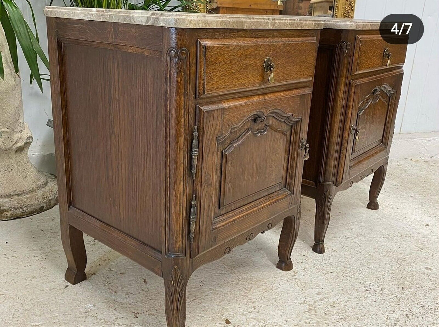 MARBLE TOP & OAK FRENCH BEDSIDE TABLES