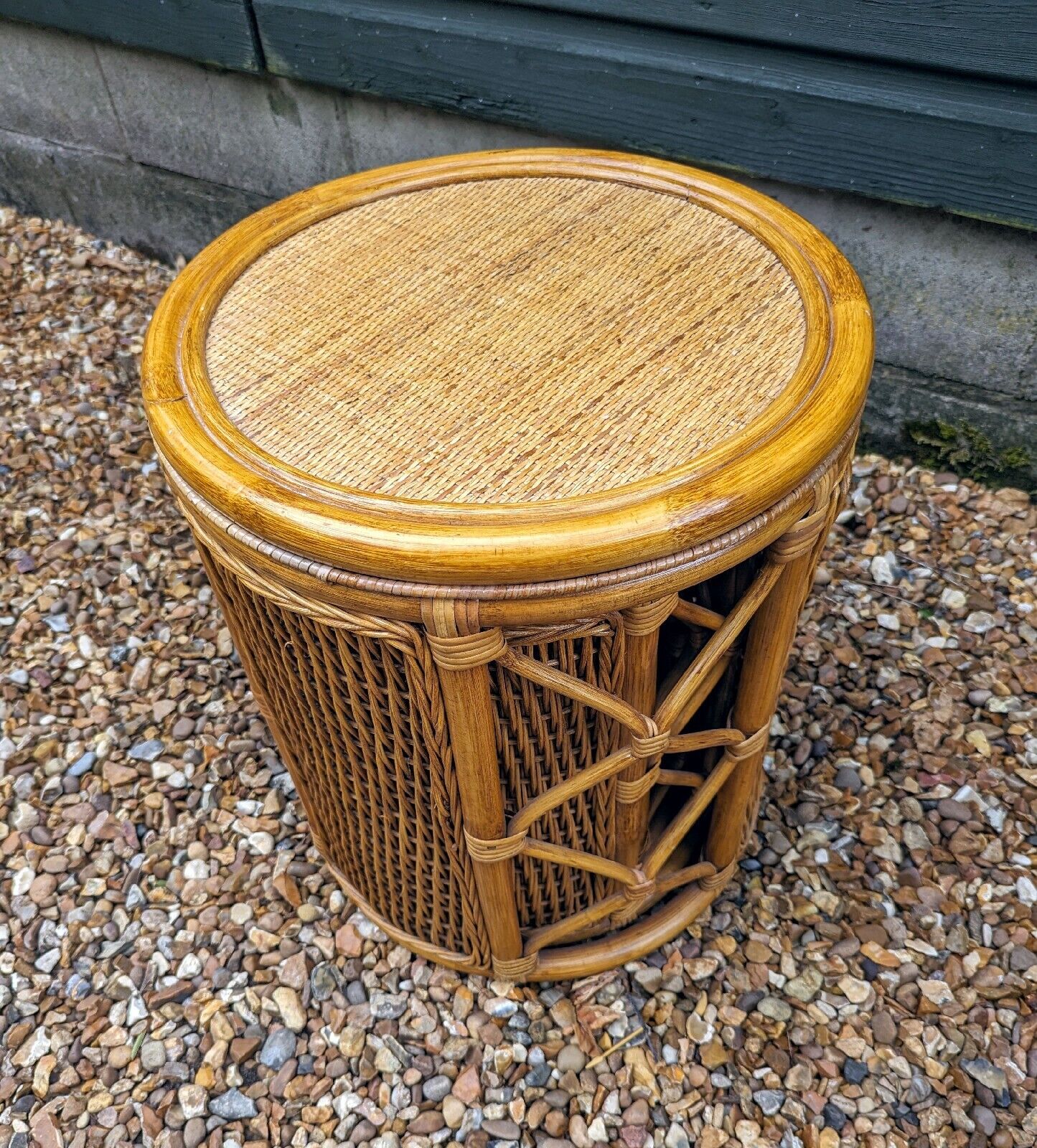 Vintage bamboo & wicker round stacking tables