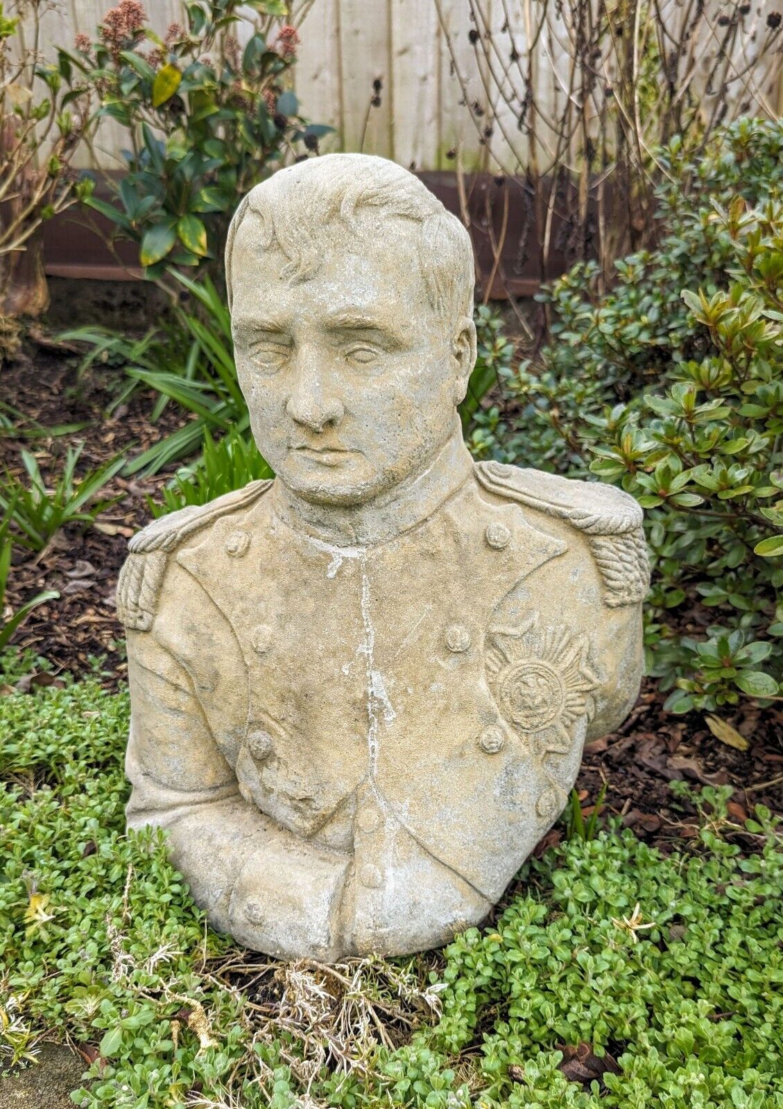 Vintage Napoleon Bonaparte Garden Bust Ornemant English Stone Delivery Available