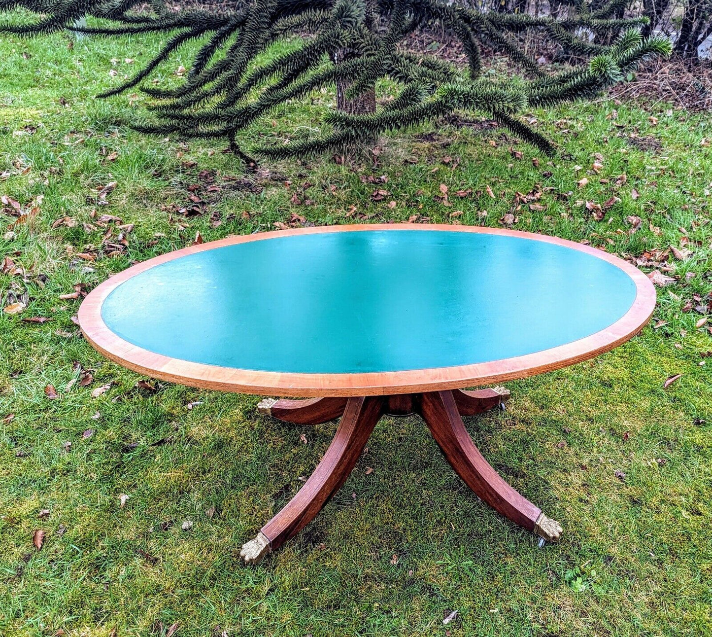 Antique Oval Victory Lane green Coffee Table Lions Paw Feet- Free UK Delivery