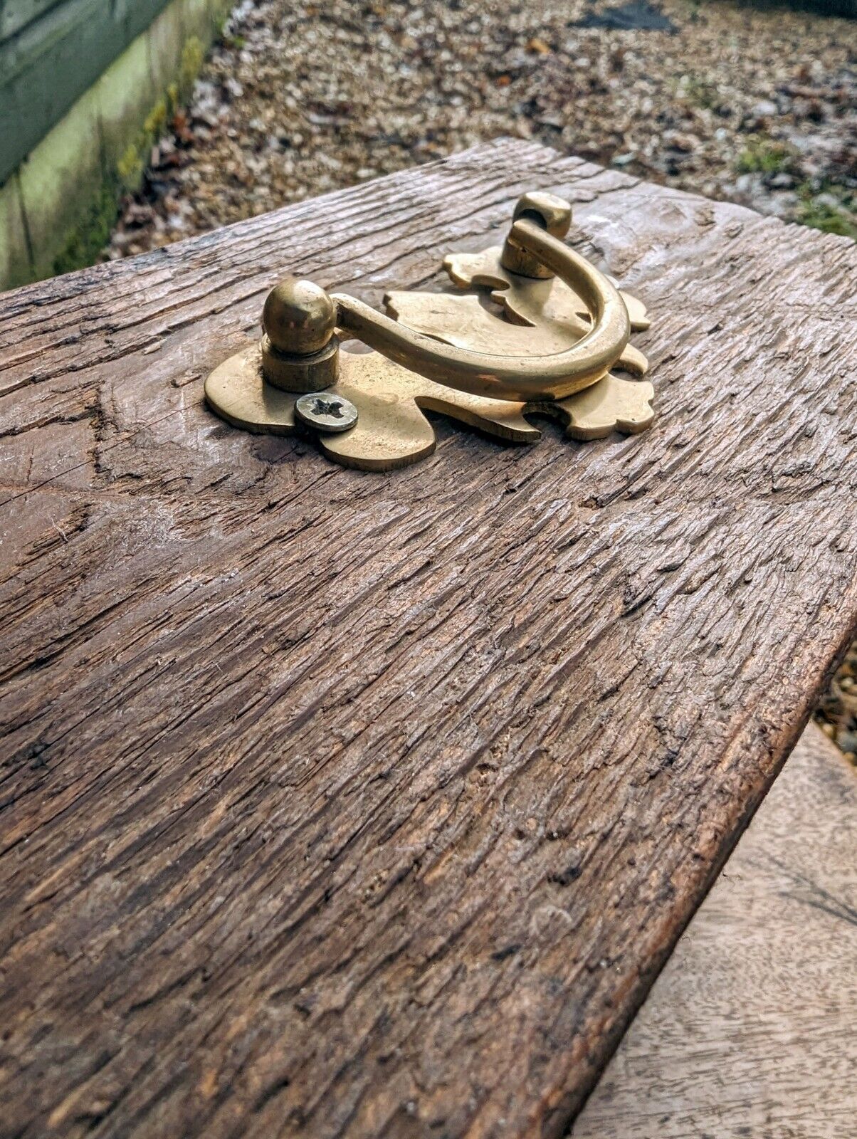 Rustic Reclaimed Vintage oak Purlin wood Brass Handle Door Stop - David 2nd.