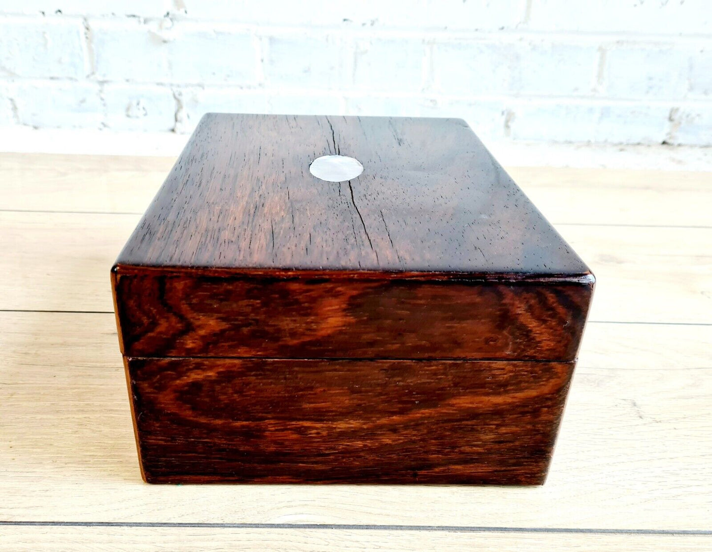 Antique Rosewood Work Box/Keepsake Box With Mother Of Pearl Inlay and Escutcheon