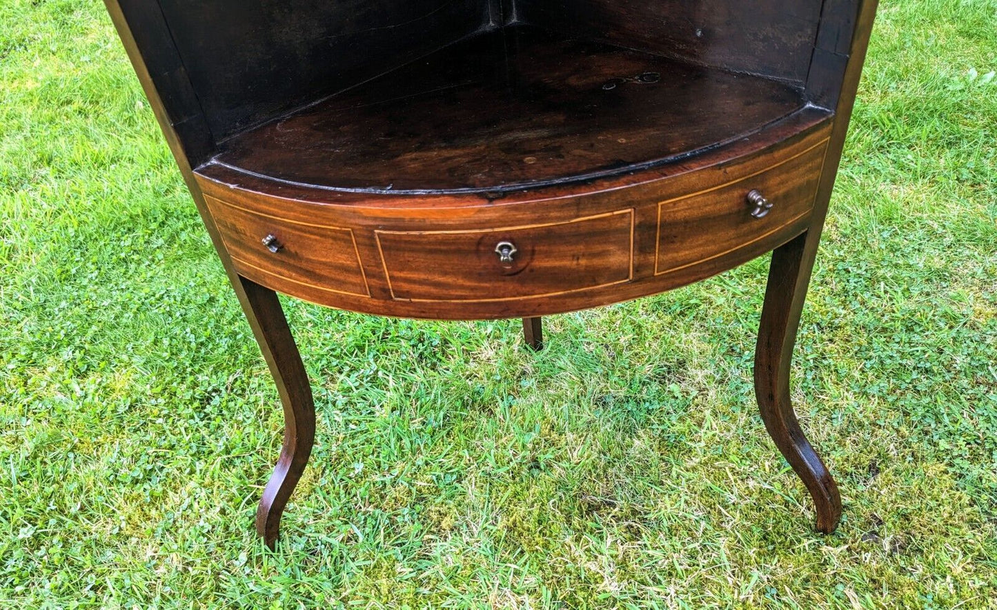 Antique George 111 inlaid mahogany corner washstand - cabinet