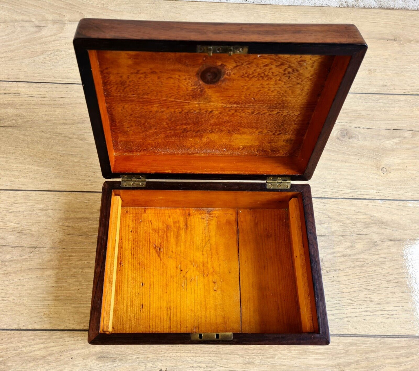 Antique Rosewood Work Box/Keepsake Box With Mother Of Pearl Inlay and Escutcheon