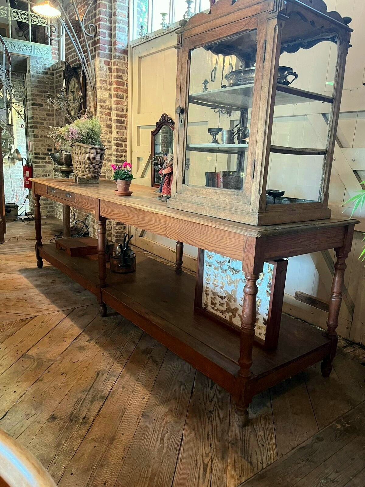 Vintage french console butcher block bistro kitchen table