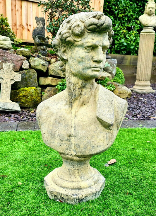 David by Michael Angelo bust English stone garden ornament - Free UK Delivery