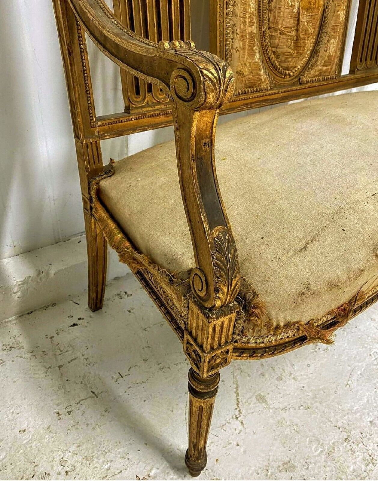 RARE ANTIQUE FRENCH EMPIRE GILDED SOFA LATE 19TH CENTURY