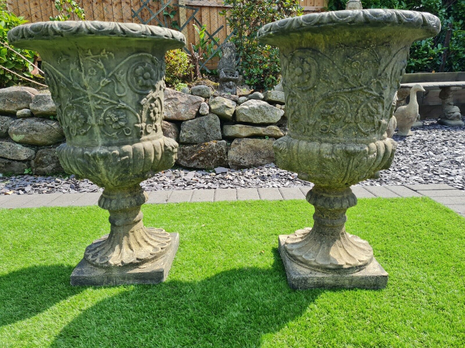 Pair of Georgian Style English Stone Garden Urns/Planters - Free UK Delivery