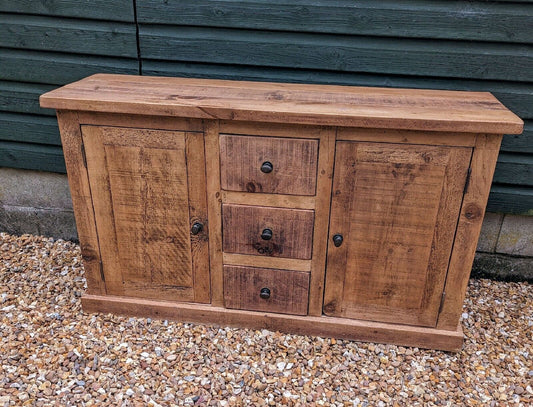 RUSTIC RECLAIMED OAK SIDEBOARD WITH 3 DRAWERS AND 2 CUPBOARDS