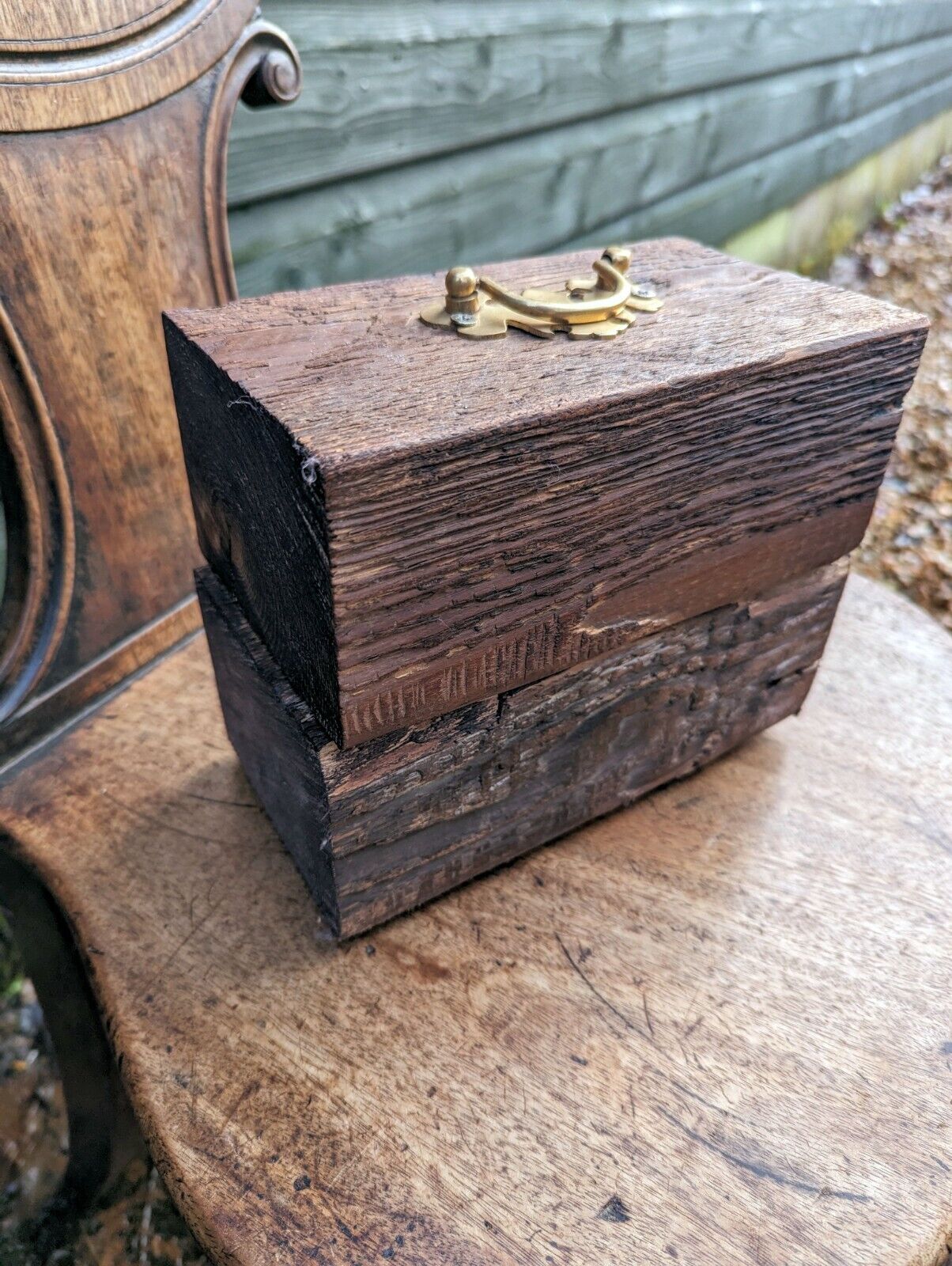 Rustic Reclaimed Vintage oak Purlin wood Brass Handle Door Stop - David 2nd.