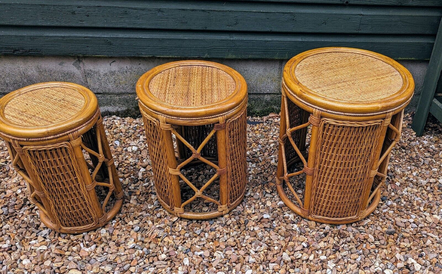 Vintage bamboo & wicker round stacking tables