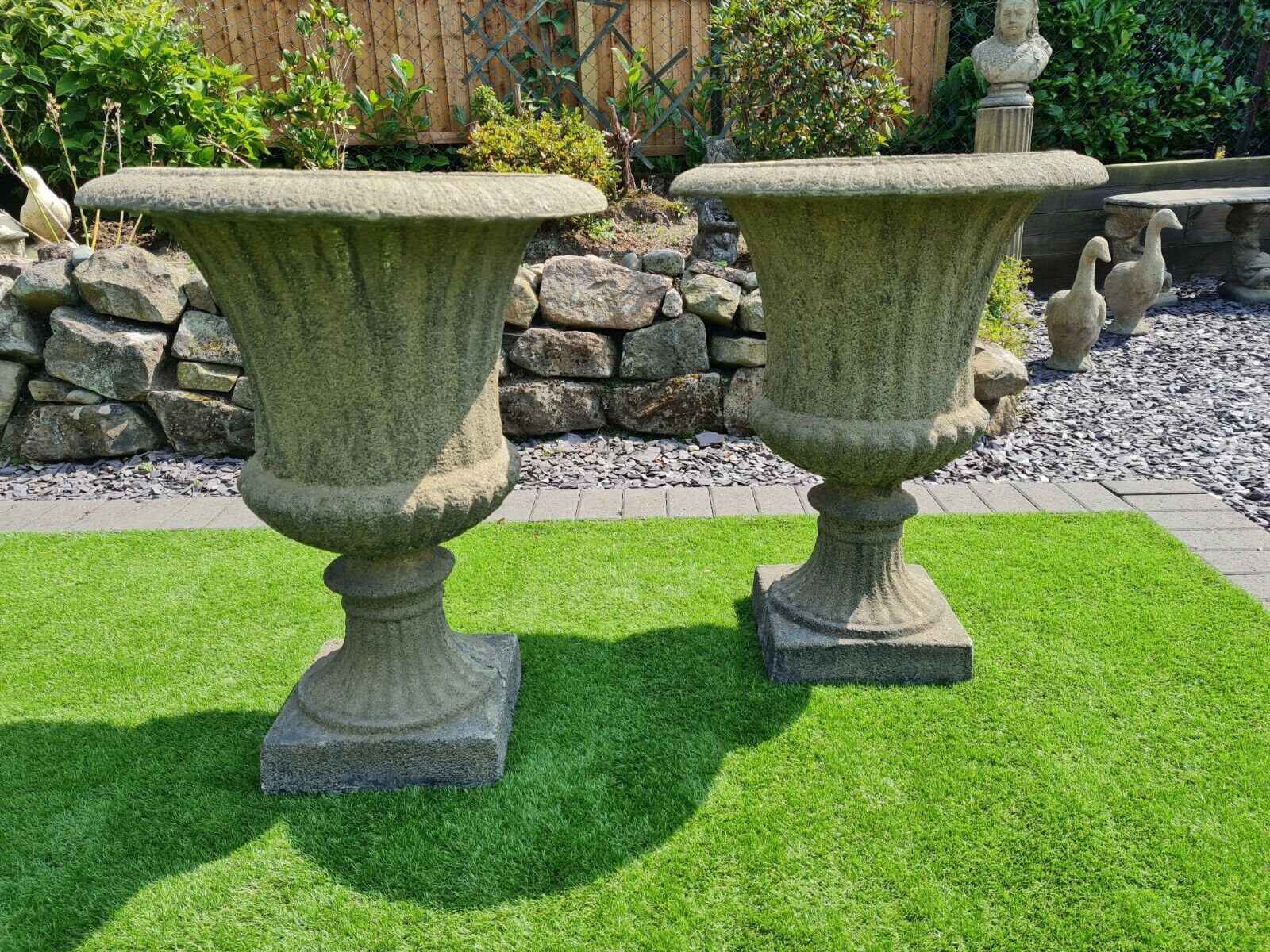 Vintage Green Heathfield English Stone Urns/Planters - Free UK Delivery