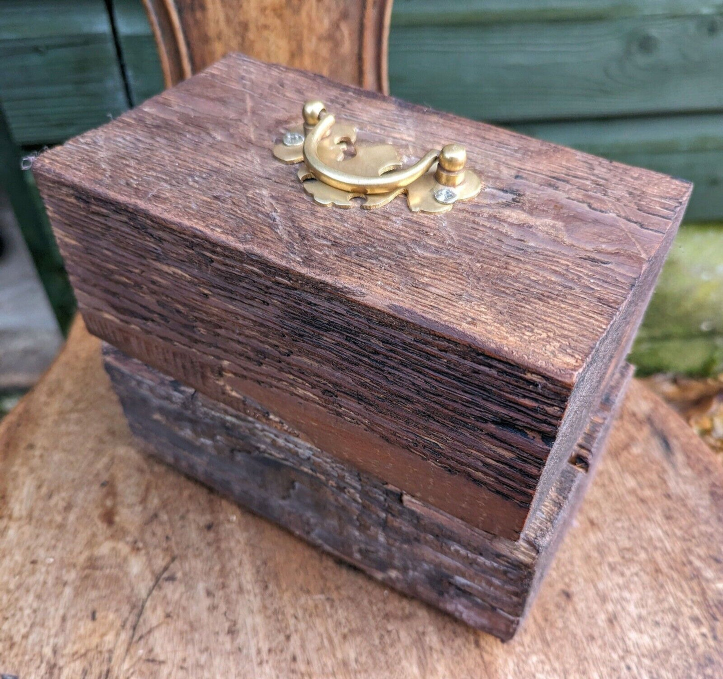 Rustic Reclaimed Vintage oak Purlin wood Brass Handle Door Stop - David 2nd.