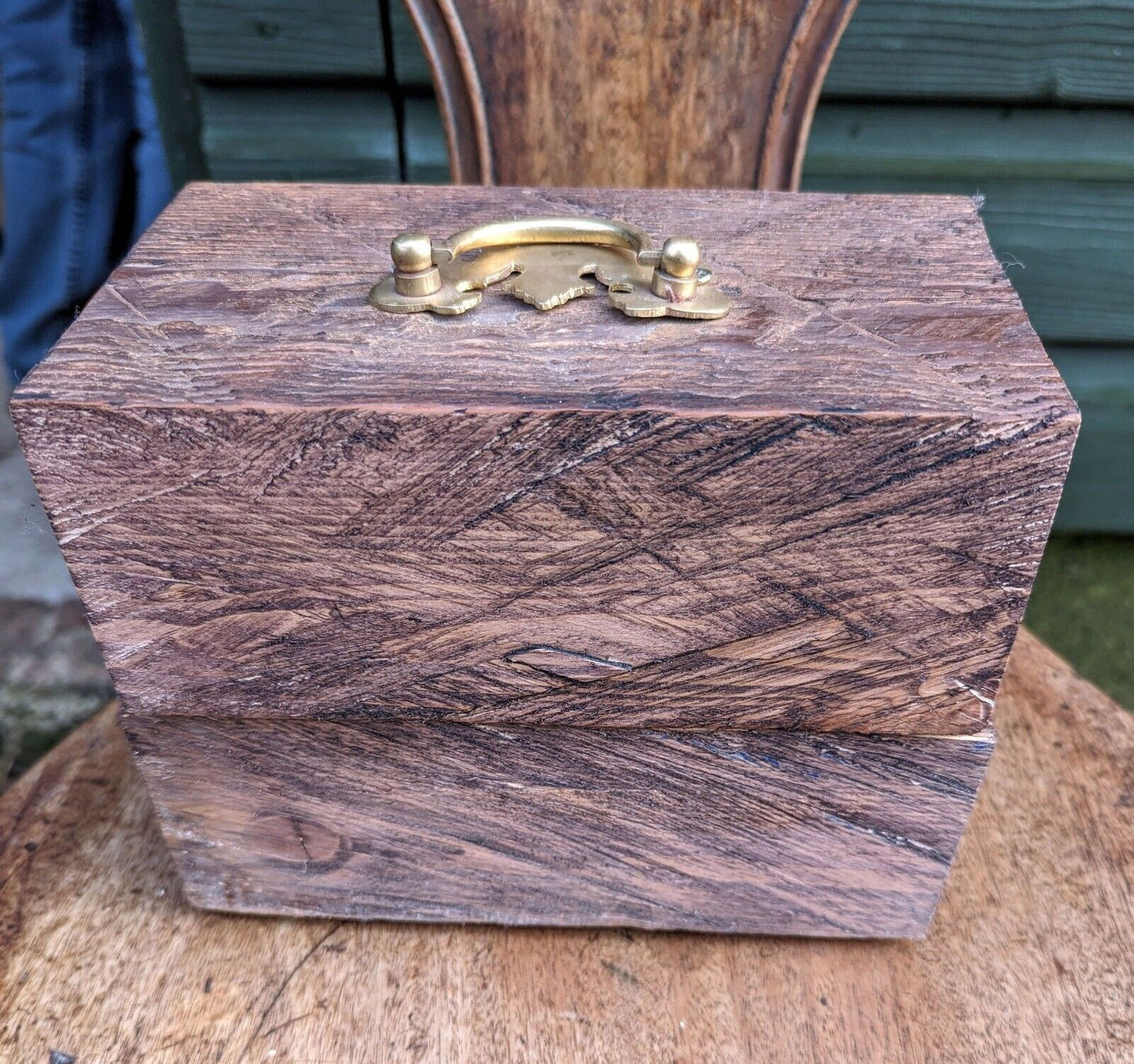 Rustic Reclaimed Vintage oak Purlin wood Brass Handle Door Stop - David 2nd.