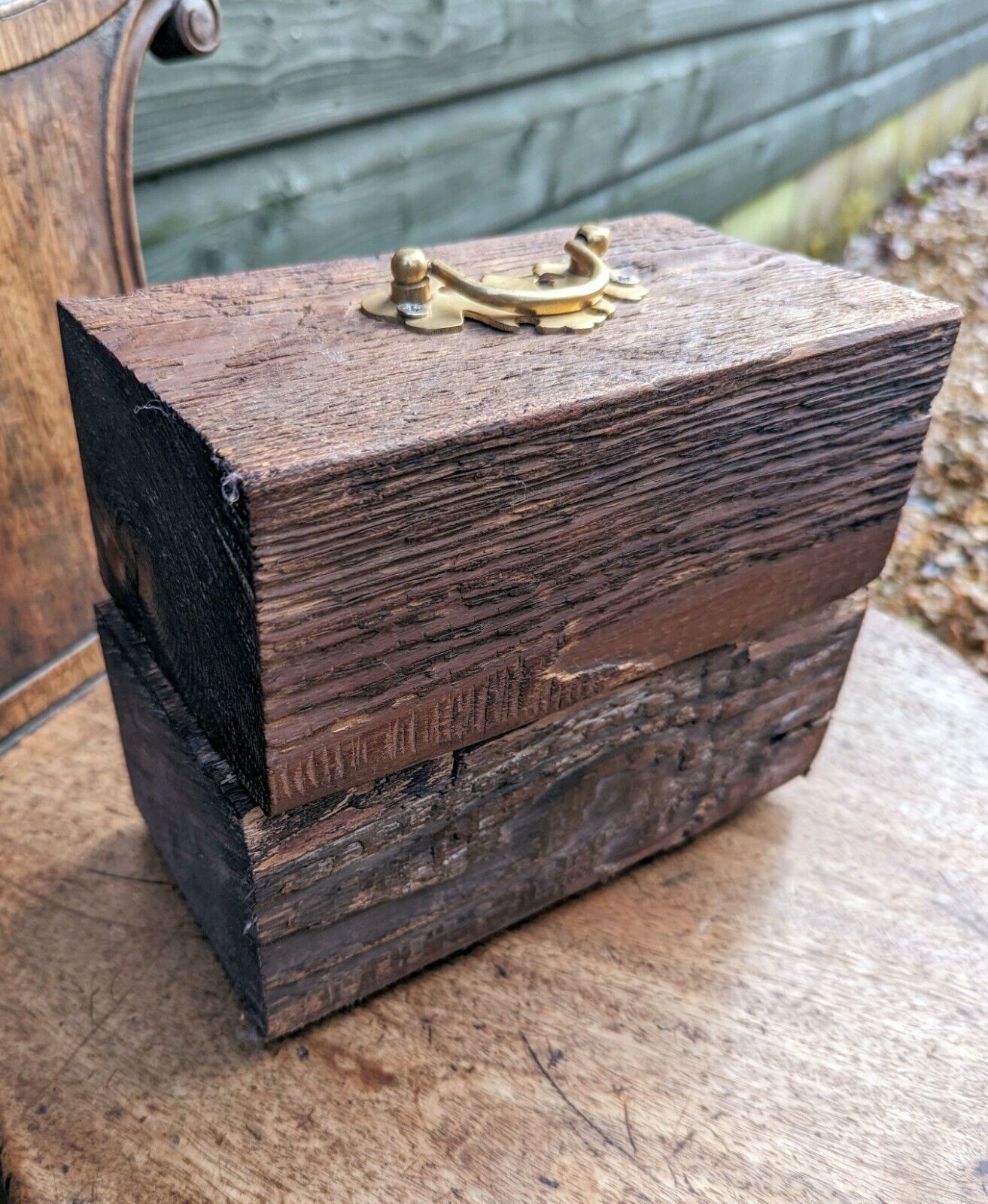 Rustic Reclaimed Vintage oak Purlin wood Brass Handle Door Stop - David 2nd.