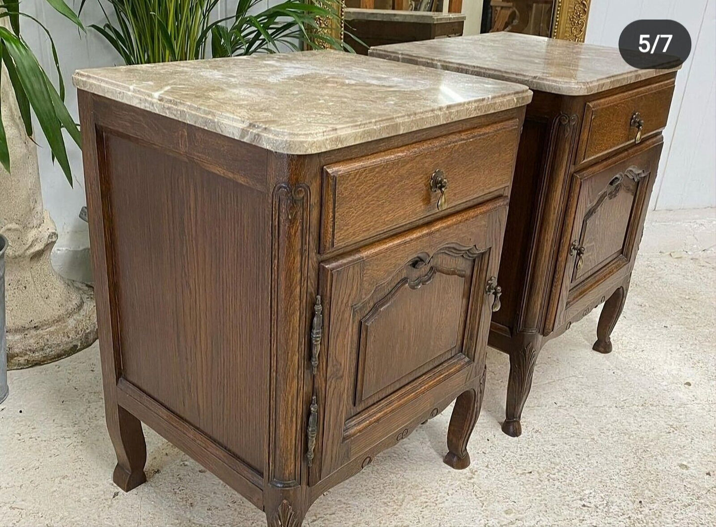 MARBLE TOP & OAK FRENCH BEDSIDE TABLES