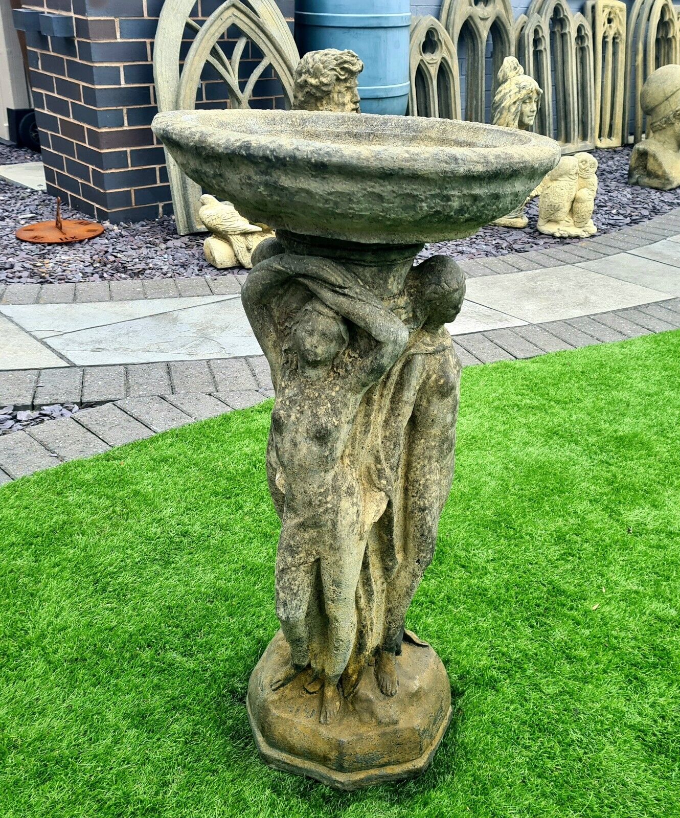 Three Grace's bird bath English stone