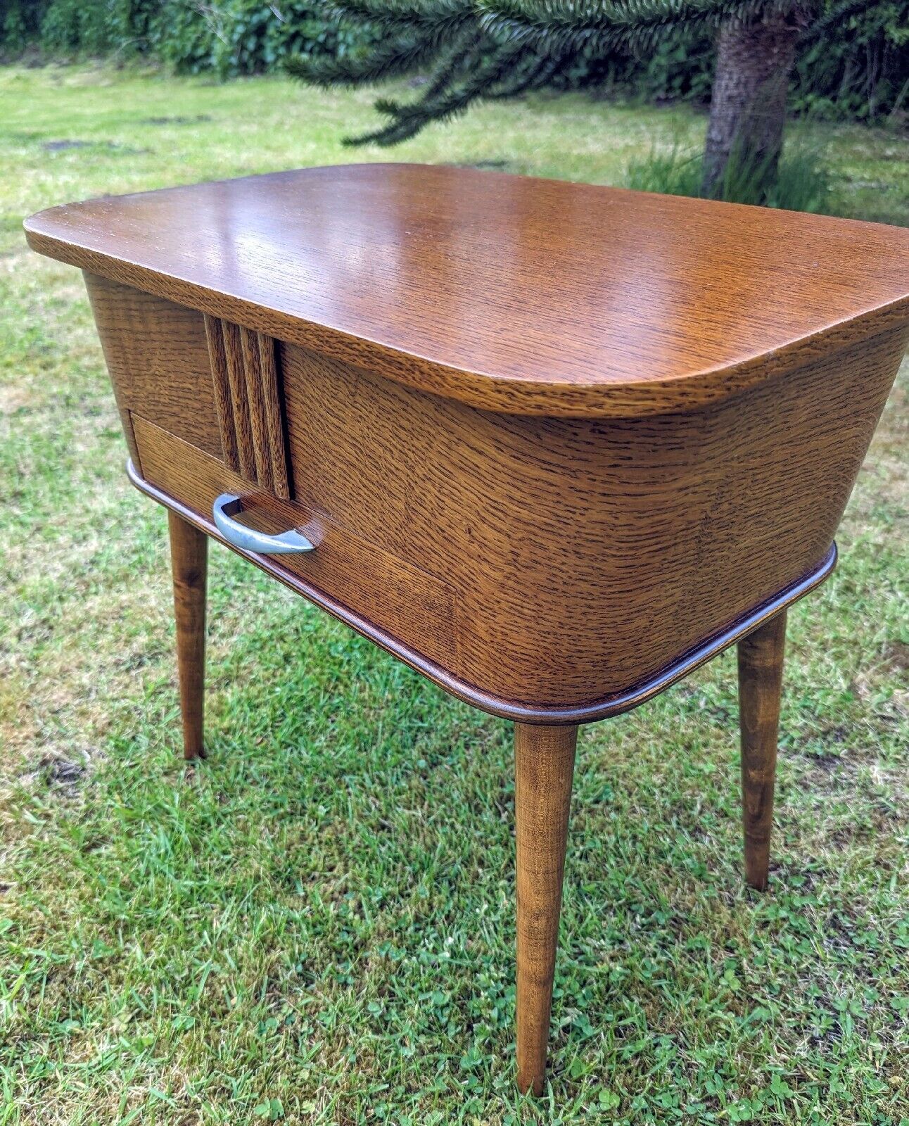 Antique oak splayed leg 20th century sewing table